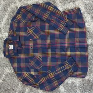 Levi's XXL button up shirt long sleeve blue plaid with gold & red front pockets